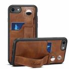 Suteni 215 Wrist Strap PU Phone Case For iPhone SE 2022/SE 2020/8/7/6(Brown) - 1