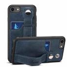 Suteni 215 Wrist Strap PU Phone Case For iPhone SE 2022/SE 2020/8/7/6(Blue) - 1