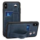 For iPhone X / XS Suteni 215 Wrist Strap PU Phone Case(Blue) - 1