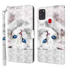 For Samsung Galaxy A21s 3D Painted Leather Phone Case(Reflection White Cat) - 1