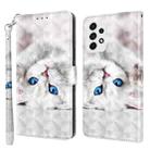 For Samsung Galaxy A52 5G / A52s 3D Painted Leather Phone Case(Reflection White Cat) - 1