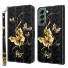 For Samsung Galaxy S22 5G 3D Painted Leather Phone Case(Golden Swallow Butterfly) - 1