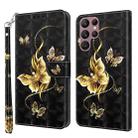 For Samsung Galaxy S22 Ultra 5G 3D Painted Leather Phone Case(Golden Swallow Butterfly) - 1
