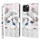 For iPhone 14 3D Painted Leather Phone Case (Reflection White Cat) - 1