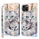 For iPhone 14 3D Painted Leather Phone Case (Two Loving Cats) - 1