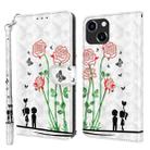 For iPhone 14 3D Painted Leather Phone Case (Couple Rose) - 1