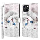 For iPhone 14 Plus 3D Painted Leather Phone Case (Reflection White Cat) - 1