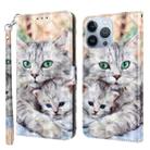 For iPhone 14 Pro 3D Painted Leather Phone Case(Two Loving Cats) - 1