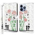 For iPhone 14 Pro 3D Painted Leather Phone Case(Couple Rose) - 1