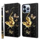 For iPhone 14 Pro 3D Painted Leather Phone Case(Golden Swallow Butterfly) - 1