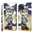 For iPhone 13 3D Painted Leather Phone Case(Naughty Cat) - 1