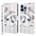 For iPhone 13 Pro 3D Painted Leather Phone Case (Reflection White Cat) - 1