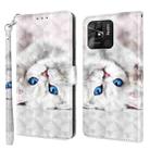 For Xiaomi Redmi 10C Global 3D Painted Leather Phone Case(Reflection White Cat) - 1