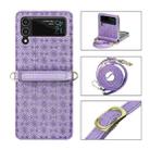 For Samsung Galaxy Z Flip4 Embossed Leather Folded Phone Case with Strap(Purple) - 1