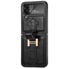 For Samsung Galaxy Z Flip4 Genuine Leather Litchi Pattern Phone Case with Wrist(Black) - 1