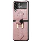 For Samsung Galaxy Z Flip4 Genuine Leather Litchi Pattern Phone Case with Wrist(Pink) - 1
