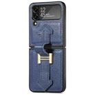 For Samsung Galaxy Z Flip4 Genuine Leather Litchi Pattern Phone Case with Wrist(Blue) - 1