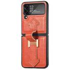 For Samsung Galaxy Z Flip4 Genuine Leather Litchi Pattern Phone Case with Wrist(Orange) - 1