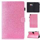 Glitter Left and Right Flat Leather Case with Pen Cover & Card Slot & Buckle Anti-skid Strip and Bracket(Pink) - 1