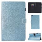 Glitter Left and Right Flat Leather Case with Pen Cover & Card Slot & Buckle Anti-skid Strip and Bracket(Blue) - 1