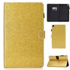 Glitter Left and Right Flat Leather Case with Pen Cover & Card Slot & Buckle Anti-skid Strip and Bracket(Golden) - 1