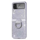 For Samsung Galaxy Z Flip4 Glitter Leather Skin PC Phone Case with Ring(Silver) - 1