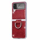 For Samsung Galaxy Z Flip4 Glitter Leather Skin PC Phone Case with Ring(Red) - 1