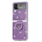 For Samsung Galaxy Z Flip4 Glitter Leather Skin PC Phone Case with Ring(Purple) - 1