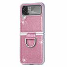 For Samsung Galaxy Z Flip4 Glitter Leather Skin PC Phone Case with Ring(Pink) - 1