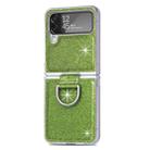 For Samsung Galaxy Z Flip4 Glitter Leather Skin PC Phone Case with Ring(Green) - 1