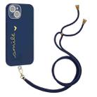 Gilding Line TPU Phone Case with Strap For iPhone 14 (Royal Blue) - 1