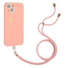 Gilding Line TPU Phone Case with Strap For iPhone 14 (Pink) - 1