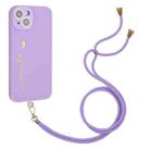 For iPhone 14 Plus Gilding Line TPU Phone Case with Strap  (Light Purple) - 1