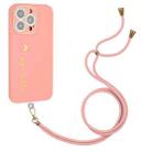 Gilding Line TPU Phone Case with Strap For iPhone 14 Pro (Pink) - 1