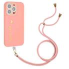 For iPhone 14 Pro Max Gilding Line TPU Phone Case with Strap (Pink) - 1