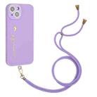 For iPhone 13 mini Gilding Line TPU Phone Case with Strap  (Light Purple) - 1