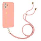 Gilding Line TPU Phone Case with Strap For iPhone 12 mini (Pink) - 1