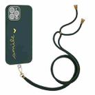 Gilding Line TPU Phone Case with Strap For iPhone 12 Pro Max (Dark Green) - 1