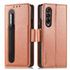 For Samsung Galaxy Z Fold4 5G Litchi Pattern Folding Phone Case with Pen & Card Slots (Brown) - 1