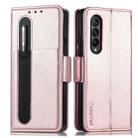 For Samsung Galaxy Z Fold4 5G Litchi Pattern Folding Phone Case with Pen & Card Slots (Rose Gold) - 1