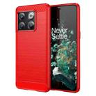 For OnePlus 10T Brushed Texture Carbon Fiber TPU Phone Case (Red) - 1