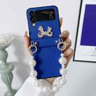 For Samsung Galaxy Z Flip3 5G Pure Color TPU Phone Case with Hinged & Pearl Bracelet(Blue) - 1
