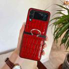 For Samsung Galaxy Z Flip4 Crocodile Pattern Phone Case with Ring(Red) - 1