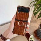 For Samsung Galaxy Z Flip4 Crocodile Pattern Phone Case with Ring(Brown) - 1
