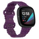 For Fitbit Versa 4 / 3 / Sense 1 / 2 Lace Hollowed Silicone Watch Band(Dark Purple) - 1