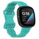 For Fitbit Versa 4 / 3 / Sense 1 / 2 Lace Hollowed Silicone Watch Band(Teal Green) - 1