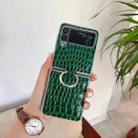 For Samsung Galaxy Z Flip4 Crocodile Pattern+TPU Phone Case with Ring(Green) - 1