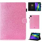 For iPad Pro 11 inch 2020 Glitter Left and Right Flat Leather Tablet Case with Sleep Function & Card Slot & Buckle Anti-skid Strip and Bracket(Pink) - 1
