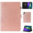 For iPad Pro 11 inch 2020 Glitter Left and Right Flat Leather Tablet Case with Sleep Function & Card Slot & Buckle Anti-skid Strip and Bracket(Rose Gold) - 1
