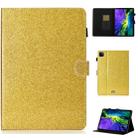 For iPad Pro 11 inch 2020 Glitter Left and Right Flat Leather Tablet Case with Sleep Function & Card Slot & Buckle Anti-skid Strip and Bracket(Golden) - 1